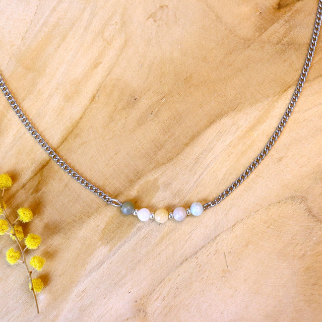 Stainless steel ketting zilver - amazoniet