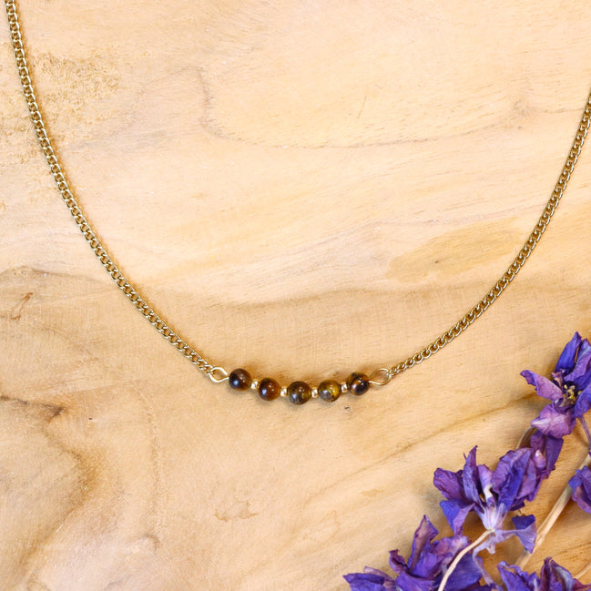 Stainless steel ketting goud - tijgeroog