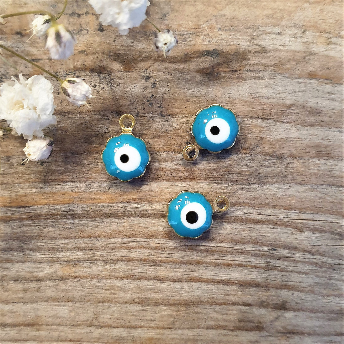 Enamel charm - evil eye blue gold