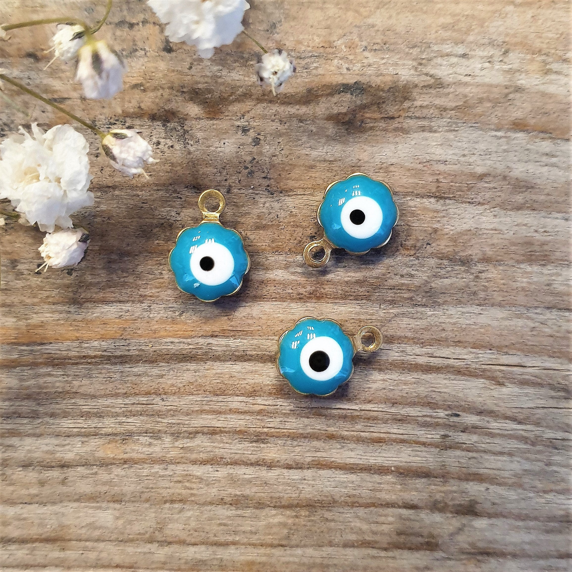 Enamel charm - evil eye blue gold