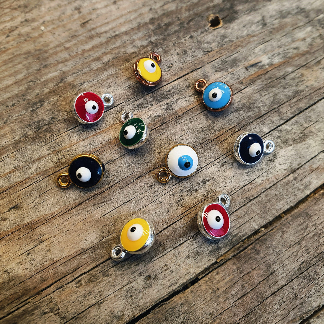 Enamel bedel - evil eye multicolor per 5 stuks