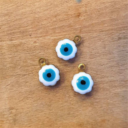 Enamel bedel - evil eye wit goud