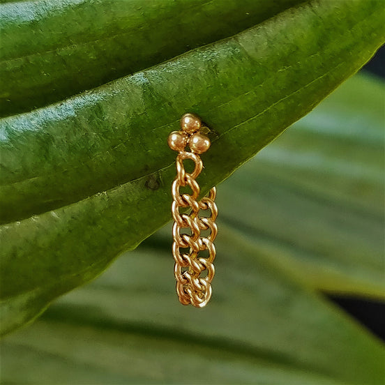 Stainless steel oorsteker met kettinkje goud