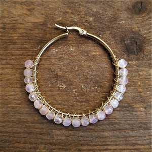 Stainless steel oorringen met rozenkwarts goud