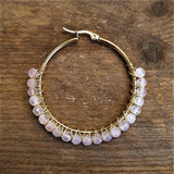 Stainless steel oorringen met rozenkwarts goud