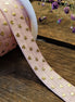Elastic Ibiza ribbon pink with gold hearts 1 meter