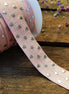 Elastic Ibiza ribbon pink with silver hearts 1 meter