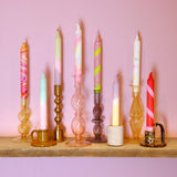 Kaars - groen/roze glitters gestreept