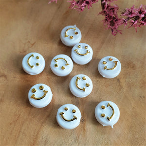 Acryl smiley wit-goud groot