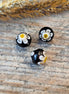Bead black - millefiori with white flower