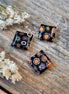 Bead black - millefiori square with flowers
