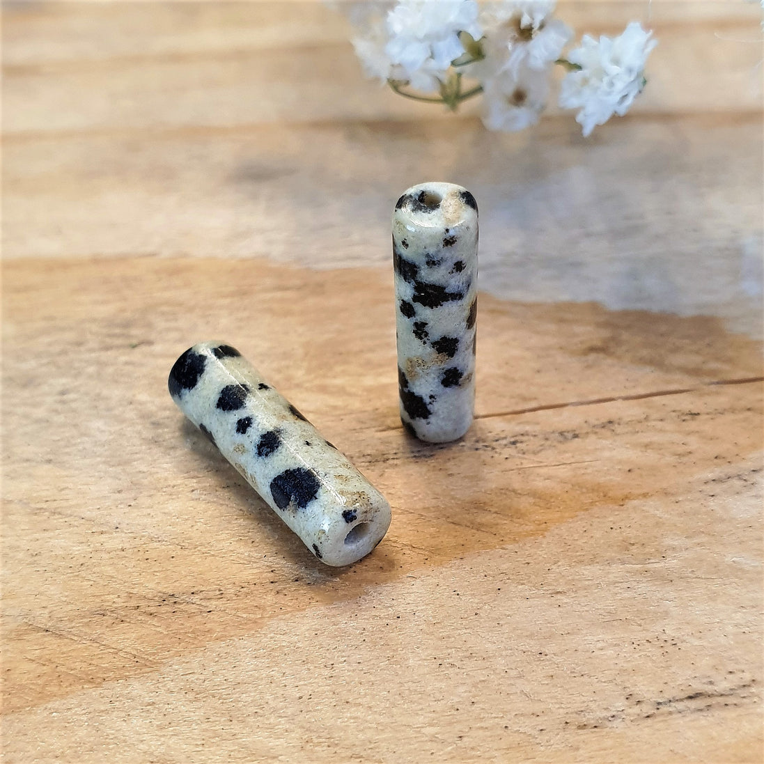 Semi-precious stone tube Dalmatian Jasper