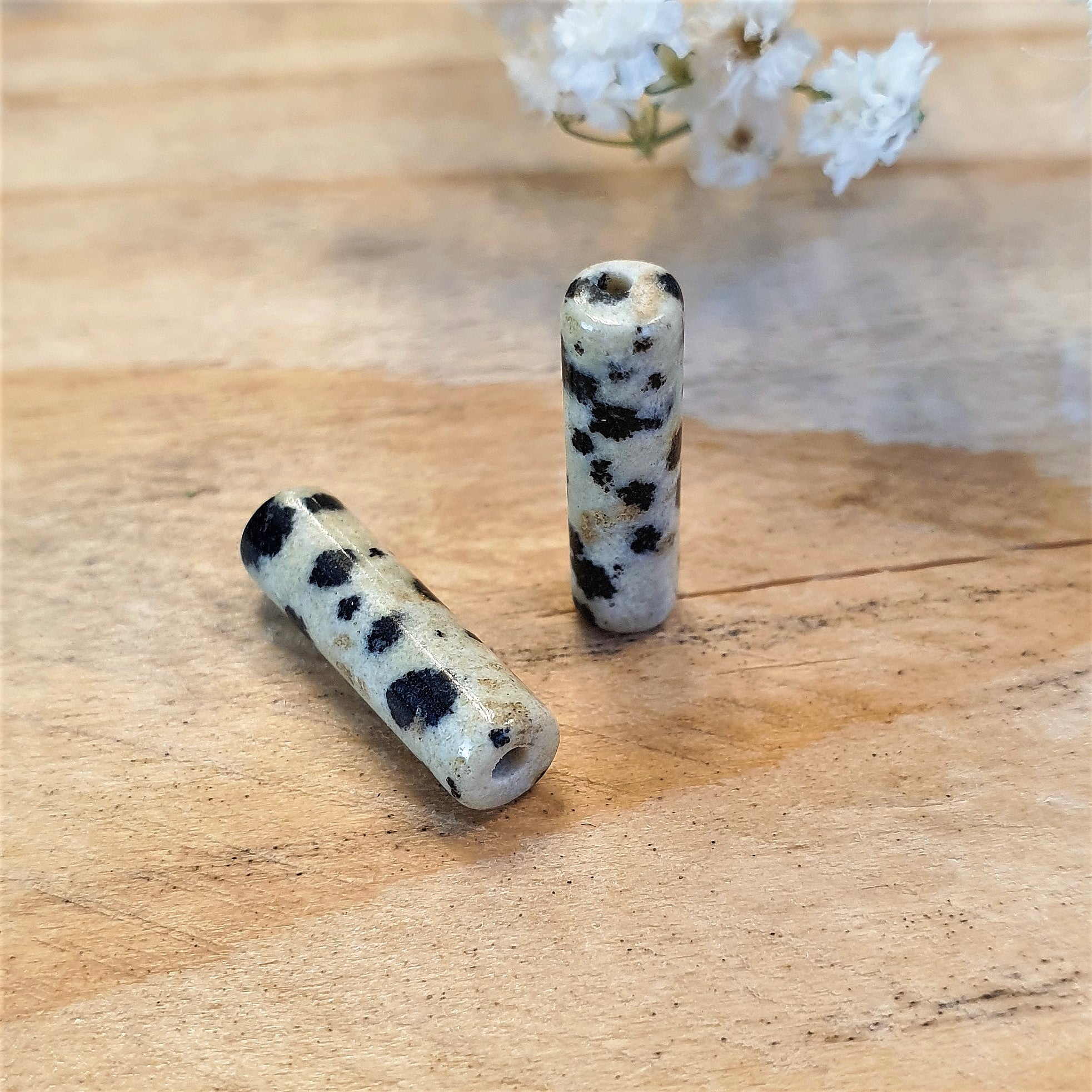 Semi-precious stone tube Dalmatian Jasper