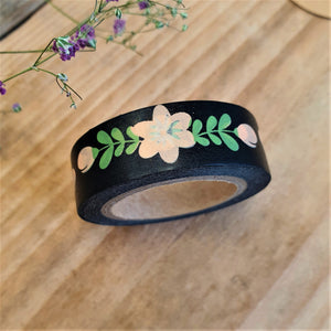 Washi tape zwart met bloemetjes